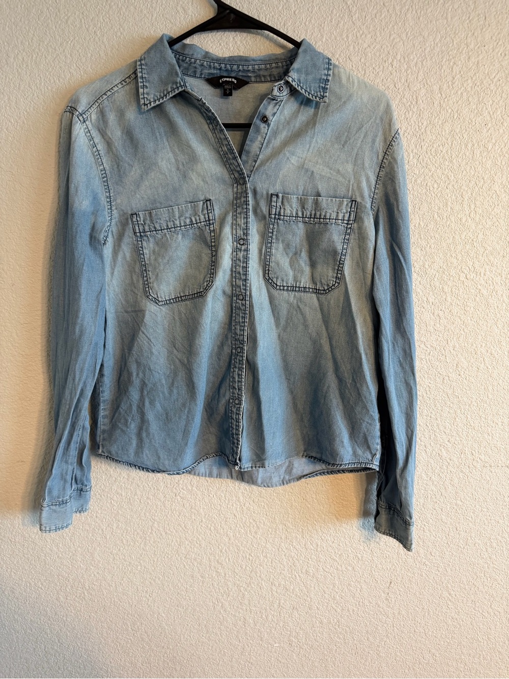 Express Light Blue Denim Button-Down Shirt